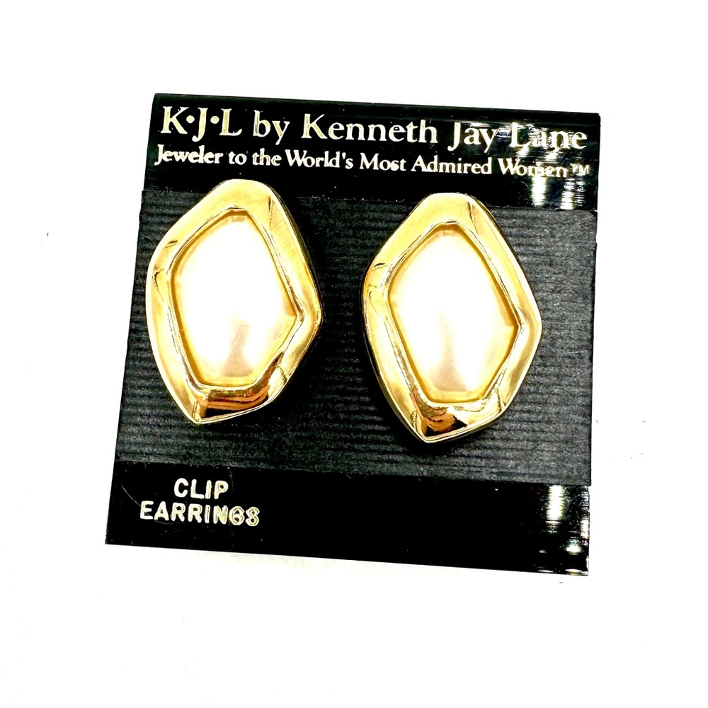 KJL Kenneth Jay Lane Gold Cream Faux Pearl Clip On Earrings